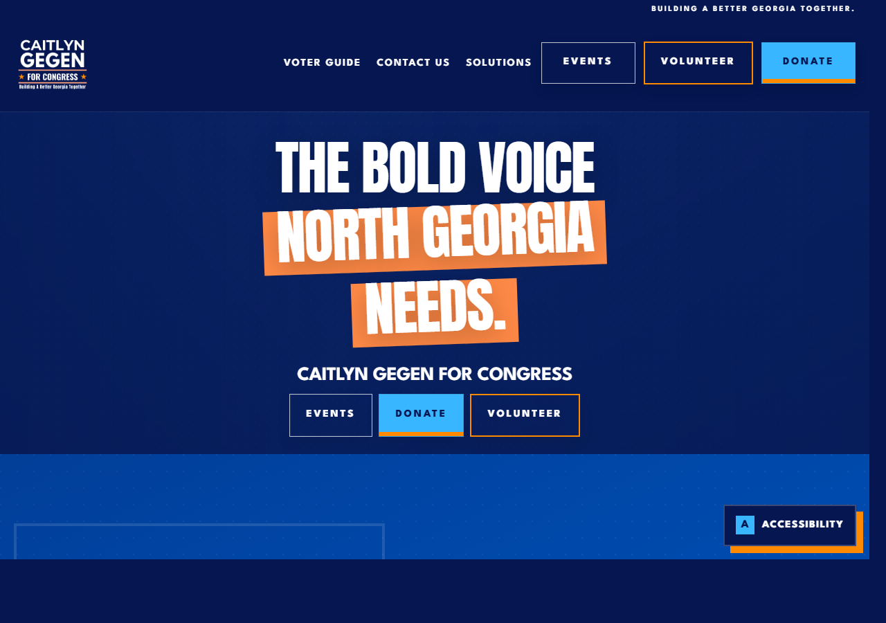 Homepage preview for Caitlyn for Georgia with bold campaign headline and action buttons