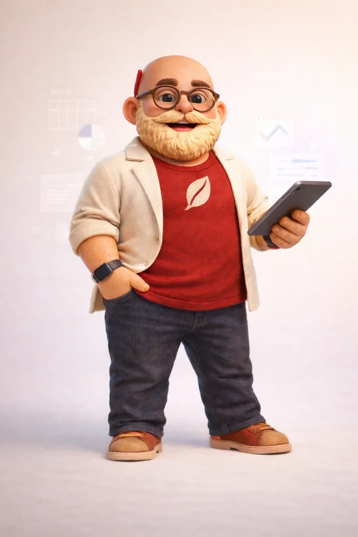 An illustrated clay character in a Rosecraft Designs shirt holding a tablet — the Rosecraft guide used in educational content.